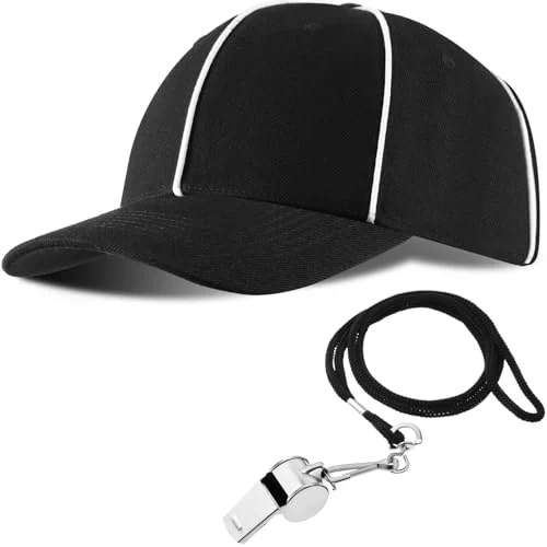 Ensemble casquette d'arbitre et sifflet avec cordon, noir, photo du produit