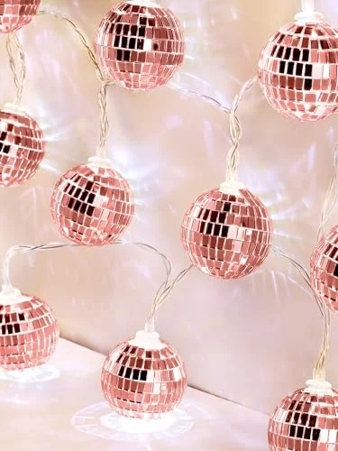 Guirlande de boules disco LED à miroirs sur piles, or rose, photo du produit