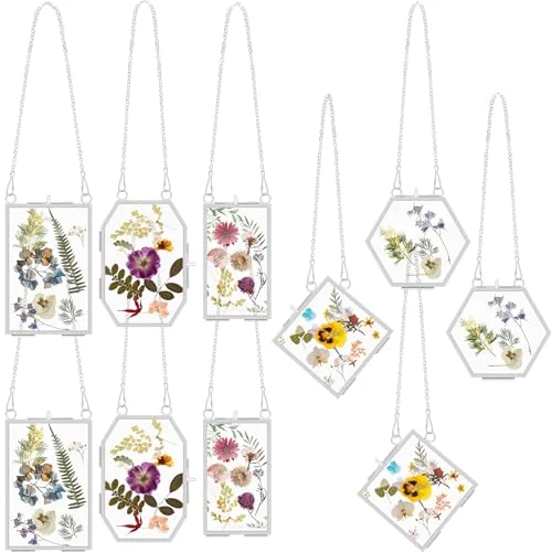 Lot de 10 cadres en verre pour fleurs pressées, argenté, photo du produit