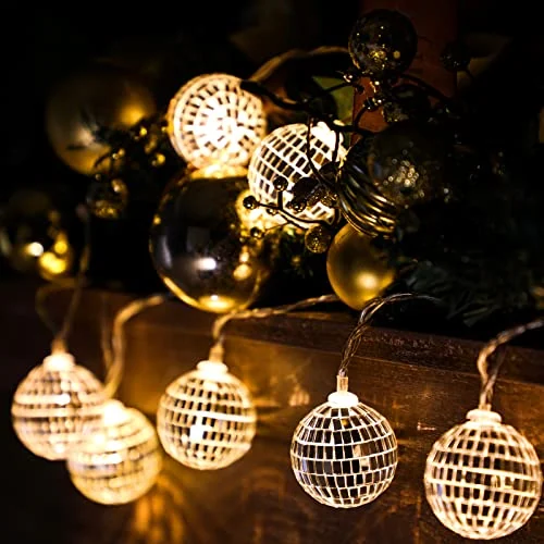 Guirlande de 10 boules disco LED 5 cm, couleurs chaudes, photo du produit
