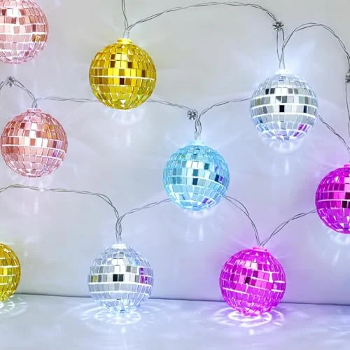 Guirlande de 10 boules disco LED 5 cm, couleurs vives, photo du produit