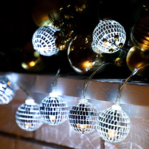 Guirlande de 10 boules disco LED 5 cm, argenté, photo du produit