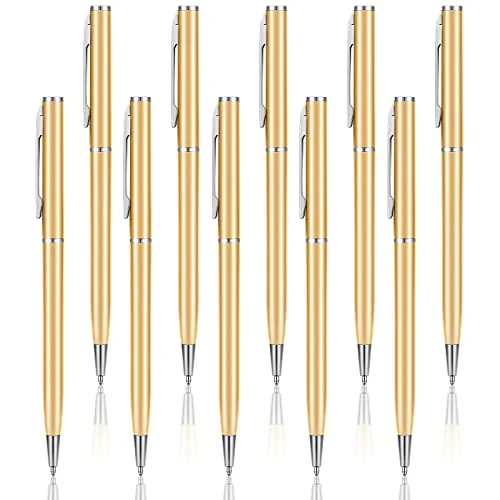 Lot de 10 mini-stylos à bille de poche, doré, photo du produit