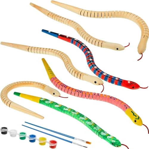 Lot de 10 serpents articulés en bois brut, multicolore, photo du produit