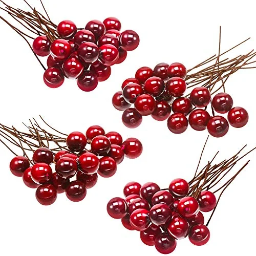 Lot de 100 mini-baies de houx artificielles 10 mm, rouge lie-de-vin, photo du produit