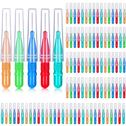 Lot de 100 brossettes interdentaires pour appareil dentaire, rouge, bleu, vert, vert clair, orange, photo du produit