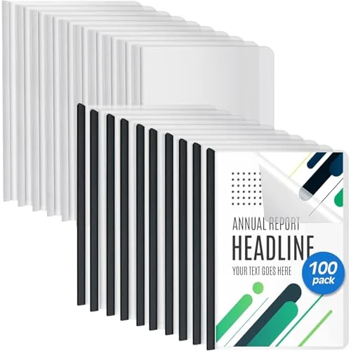 Lot de 100 protège-documents transparents à baguette coulissante, noir, blanc, photo du produit