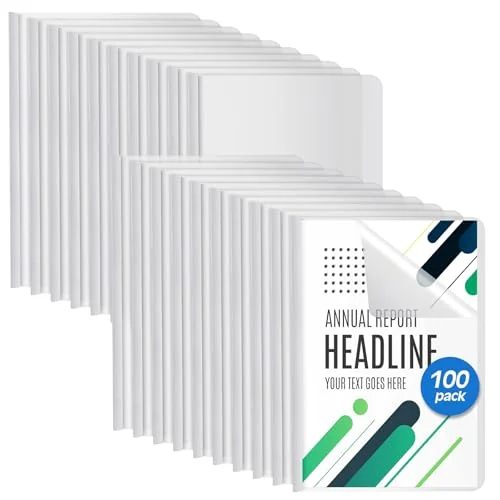 Lot de 100 protège-documents transparents à baguette coulissante, blanc, photo du produit