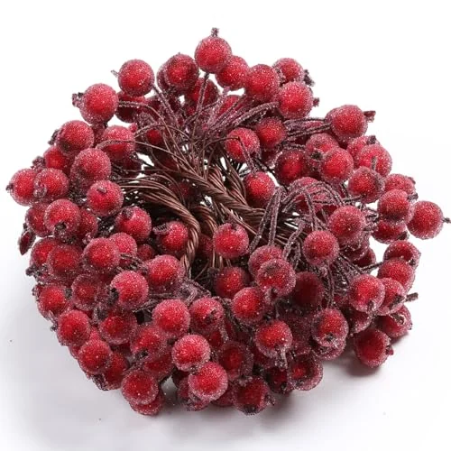100 tiges filaires de baies de houx artificielles, rouge foncé, photo du produit