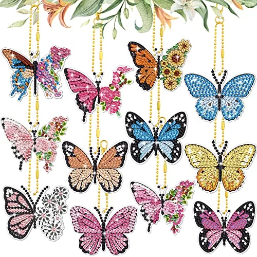 Kit de 12 porte-clés papillon en broderie diamant 5D, jaune, photo du produit