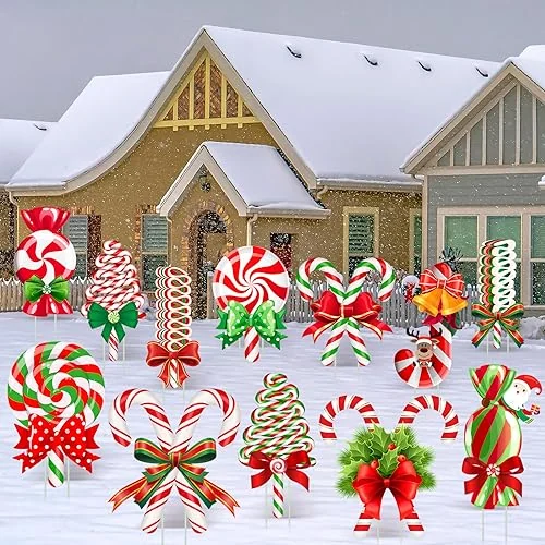 Lot de 12 décorations de jardin bonbons de Noël en plastique, couleurs vives, photo du produit