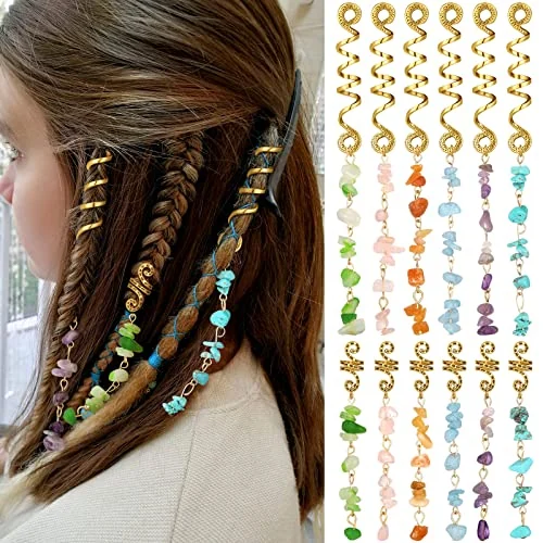 Lot de 12 bijoux de tresses en pierre naturelle, couleurs fraîches, photo du produit