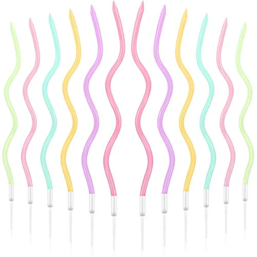Lot de 12 bougies d'anniversaire torsadées, multicolore, photo du produit
