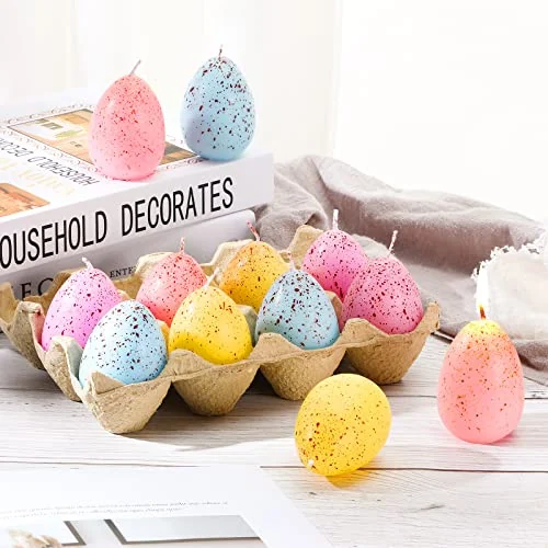 Lot de 12 bougies œufs de Pâques, violet clair, bleu clair, vert clair, rose clair, photo du produit