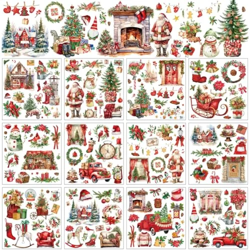 Lot de 12 planches de décalcomanies de Noël à frotter, voir photos, photo du produit