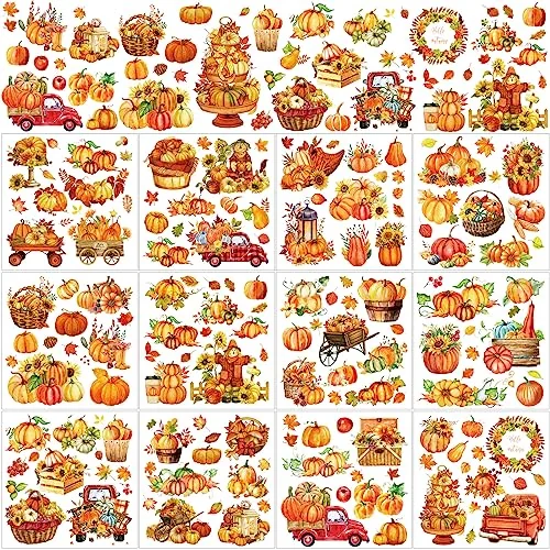 Lot de 12 planches de décalcomanies d'automne à frotter, multicolore, photo du produit