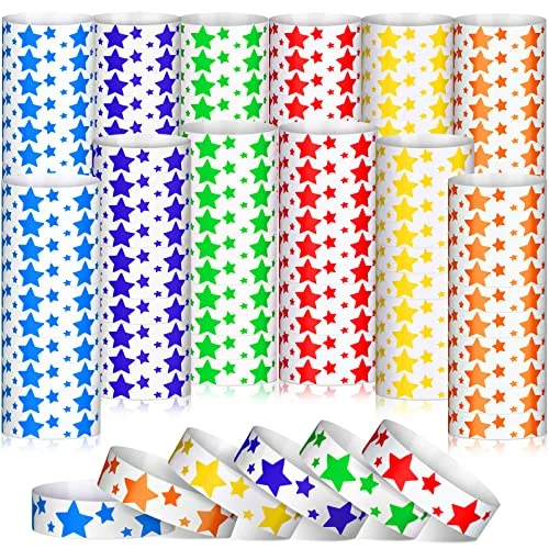 Lot de 1200 bracelets événementiels étoiles en papier coloré, rouge, vert, bleu, violet, jaune, orange, photo du produit