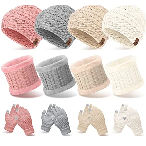 Ensemble 12 pièces bonnet, beige, rose, blanc, gris, photo du produit