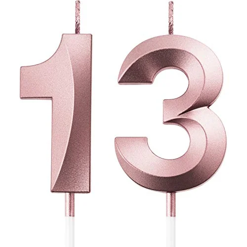 Bougies chiffres 13e et 31e anniversaire, or rose, photo du produit