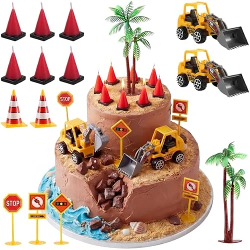 Lot de 14 décorations de gâteau chantier avec 6 engins, multicolore, photo du produit