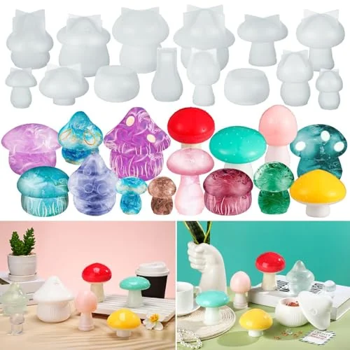 Lot de 14 moules silicone pot et champignon pour résine et bougies, voir photos, photo du produit