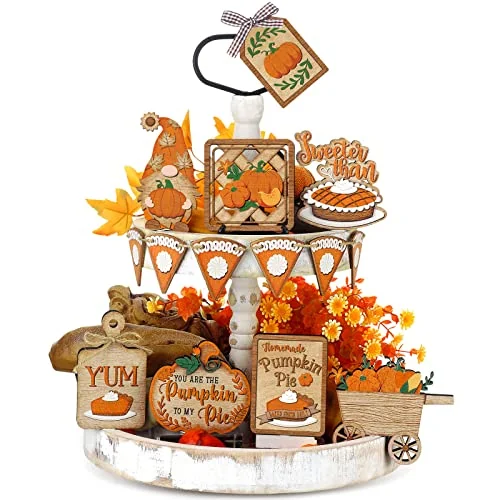 Ensemble de 14 décors d'automne pour plateau à étages, couleurs vives, photo du produit