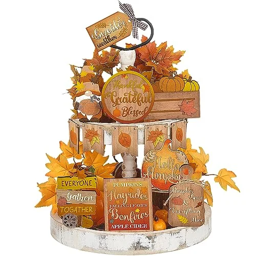 Ensemble de 14 décors d'automne pour plateau à étages, couleurs vives, photo du produit