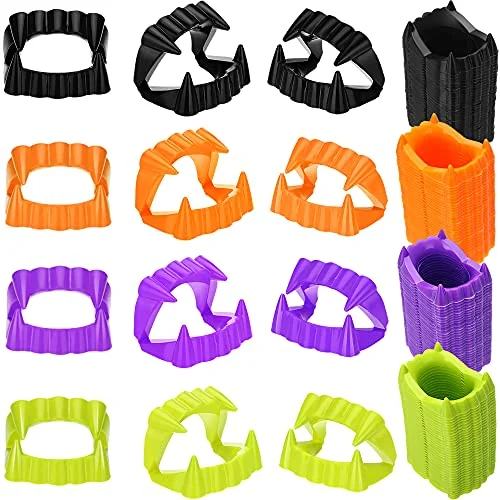 Lot de 144 dentiers de vampire en plastique, orange, violet, noir, vert, photo du produit