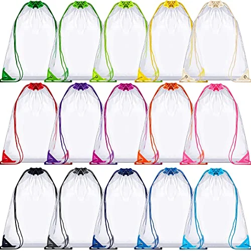 Lot de 15 sacs à cordon transparents, transparent, multicolore, photo du produit