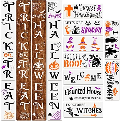 Lot de 15 pochoirs d'Halloween pour peinture sur bois, photo du produit