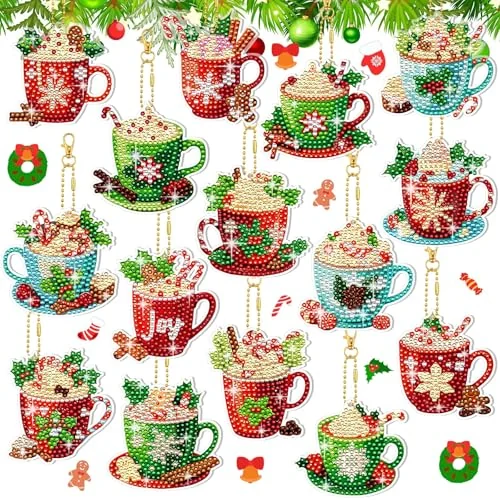 Lot de 15 porte-clés de Noël en broderie diamant 5D, multicolore, photo du produit