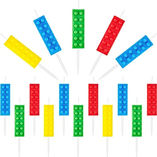 Lot de 16 bougies briques de construction pour gâteau d'anniversaire, rouge, photo du produit