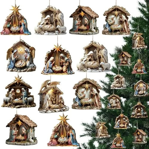 Lot de 16 décorations crèche de Noël 3D en bois, multicolore, photo du produit