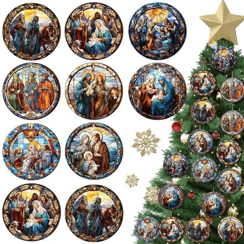 Lot de 16 décorations rondes crèche de Noël en bois, multicolore, photo du produit