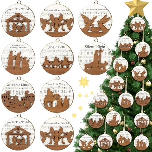 Lot de 16 décorations crèche de Noël en bois, marron, photo du produit