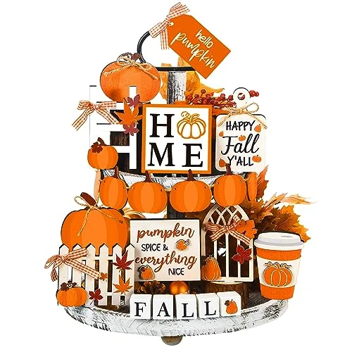 Ensemble de 17 décors d'automne pour plateau à étages, multicolore, photo du produit
