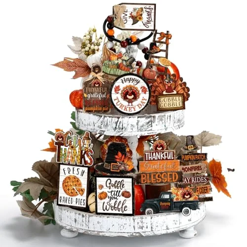 Ensemble de 18 décors d'automne pour plateau à étages, couleurs vives, photo du produit