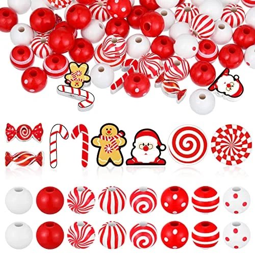 Lot de 180 perles en bois de Noël, rouge, photo du produit