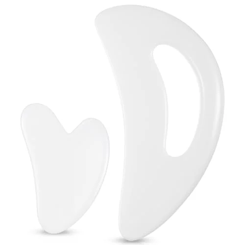 Lot de 2 outils de massage gua sha en résine, blanc, photo du produit