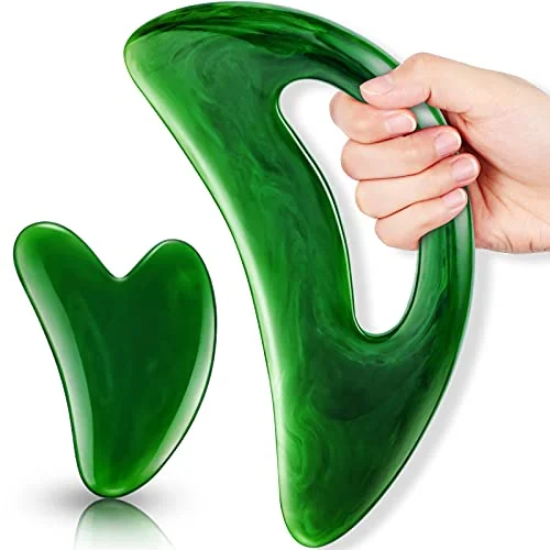 Lot de 2 outils de massage gua sha en résine, vert, photo du produit