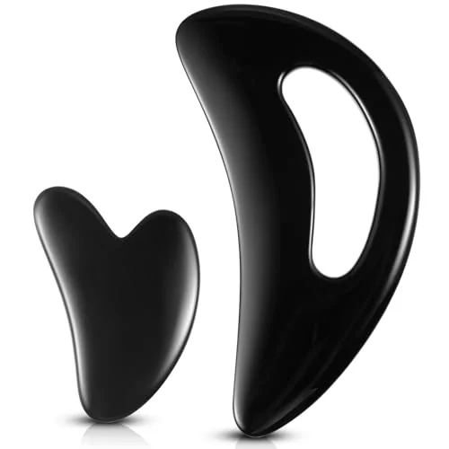 Lot de 2 outils de massage gua sha en résine, noir, photo du produit