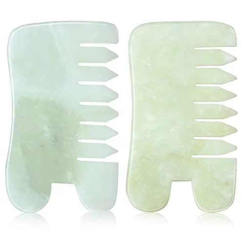 Lot de 2 peignes en jade pour massage du cuir chevelu, vert, photo du produit