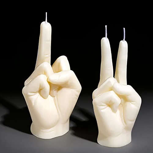 Lot de 2 bougies main doigt d'honneur, blanc, photo du produit