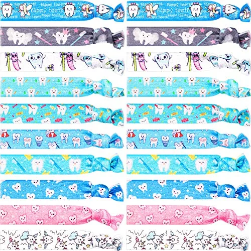 Lot de 20 élastiques à cheveux motif dentaire pour hygiéniste, multicolore, photo du produit