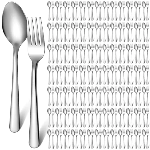 Lot de 200 fourchettes et cuillères en inox, argenté, photo du produit