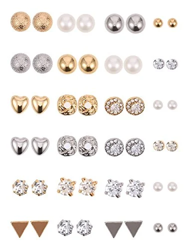 24 paires de boucles d'oreilles à clous, argenté et doré, photo du produit
