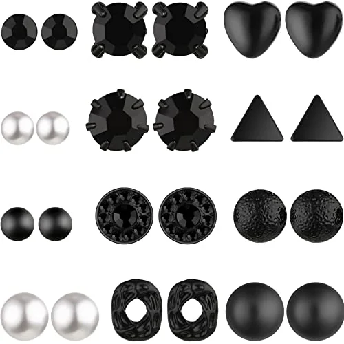 24 paires de boucles d'oreilles à clous, noir, photo du produit