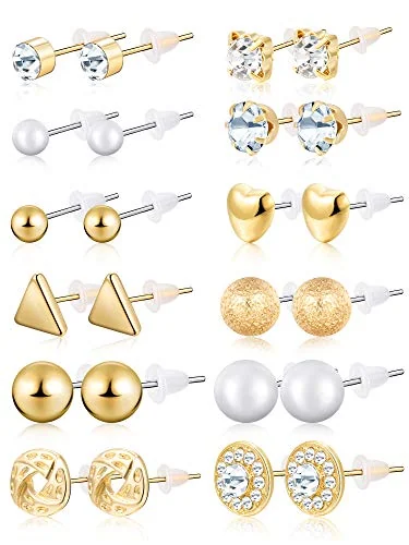 24 paires de boucles d'oreilles à clous, doré, photo du produit