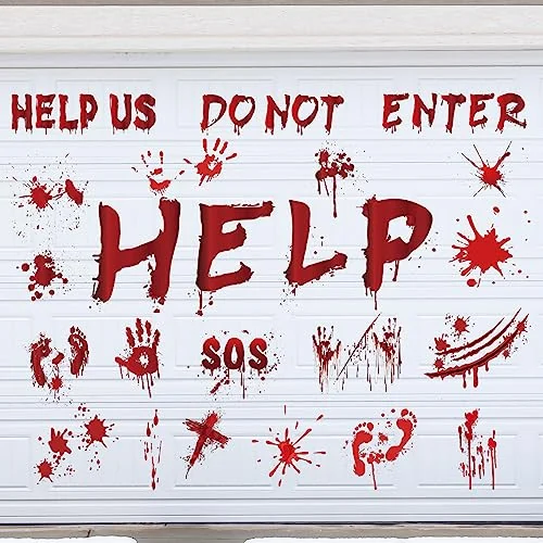 Lot de 24 décorations de porte de garage Halloween, motif sanglant, photo du produit