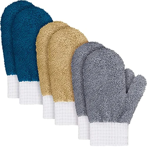 3 paires de gants dépoussiérants microfibre réutilisables, bleu foncé, gris, kaki, photo du produit